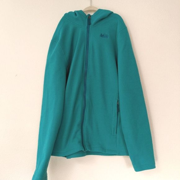 REI Co-op Fleece Green Jacket Hooded Full Zip, 100% Polyester Girls Large - Picture 1 of 13
